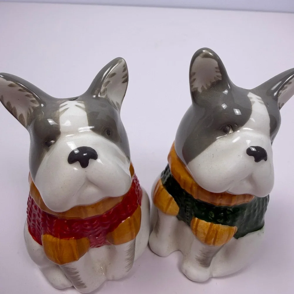 French Bulldog Salt and Pepper Shakers Cottagecore Dog Kitchen Decor Ceramic